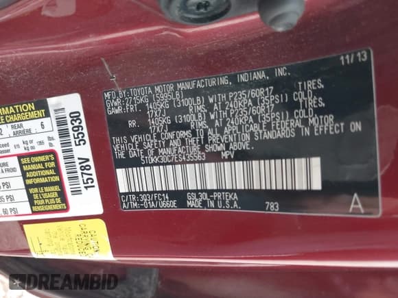 ✅ 2014 Toyota Sienna LE AAS • VIN: 5TDKK3DC7ES435563 • Lot: 43014633. Listed on IAAI with 201,161 mi. Free auction sales archive from the USA and detailed vehicle history report at DreamBid. Image 9.