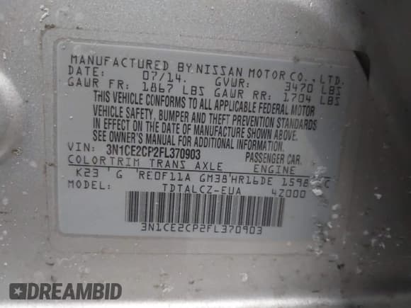 ✅ 2015 Nissan Note S Plus • VIN: 3N1CE2CP2FL370903 • Lot: 41606993. Listed on IAAI with 60,672 mi. Free auction sales archive from the USA and detailed vehicle history report at DreamBid. Image 9.