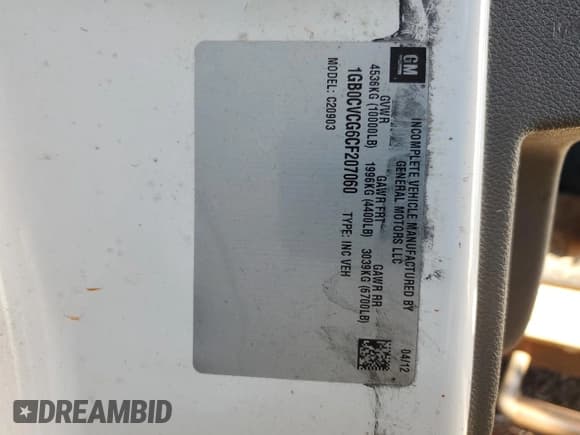 ✅ 2012 Chevrolet Silverado 2500HD Work Truck • VIN: 1GB0CVCG6CF207060 • Lot: 43823875. Listed on Copart with 166,046 mi. Free auction sales archive from the USA and detailed vehicle history report at DreamBid. Image 12.