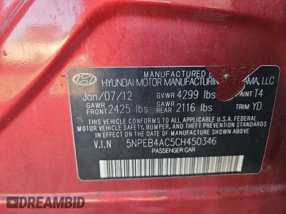 ✅ 2012 Hyundai Sonata GLS • VIN: 5NPEB4AC5CH450346 • Lot: 86844005. Wystawiony na Copart z przebiegiem 139 860 mil. Bezpłatny archiwum sprzedaży aukcyjnych z USA i szczegółowy raport historii pojazdu na DreamBid. Zdjęcie 13.