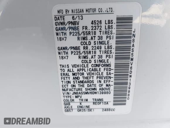 ✅ 2013 Nissan Rogue S • VIN: JN8AS5MV6DW139980 • Lot: 43399541. Listed on IAAI with 92,297 mi. Free auction sales archive from the USA and detailed vehicle history report at DreamBid. Image 9.