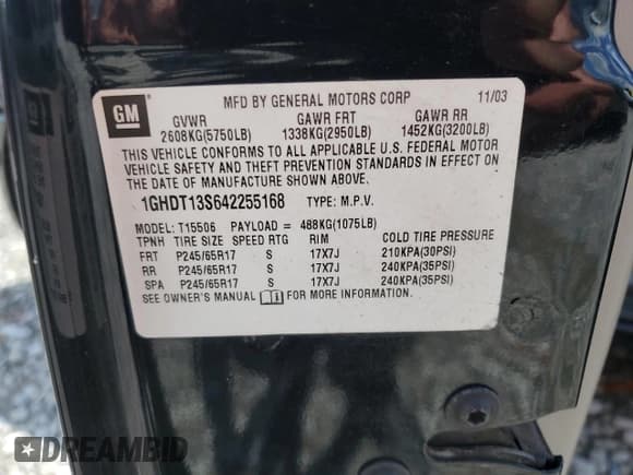 ✅ 2004 Oldsmobile Bravada • VIN: 1GHDT13S642255168 • Лот: 56472965. Опубликован ранее на Copart с пробегом 113 962 миль. Бесплатный доступ к архиву аукционных продаж из США и подробный отчёт об истории автомобиля на DreamBid. Изображение 12.