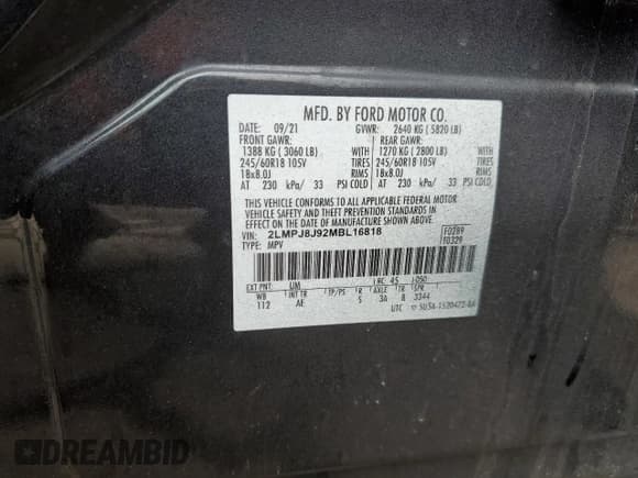 ✅ 2021 Lincoln Nautilus Standard • VIN: 2LMPJ8J92MBL16818 • Lot: 57809585. Wystawiony na Copart z przebiegiem Nie podano. Bezpłatny archiwum sprzedaży aukcyjnych z USA i szczegółowy raport historii pojazdu na DreamBid. Zdjęcie 13.