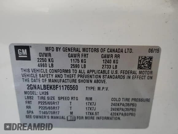 ✅ 2015 Chevrolet Equinox LT • VIN: 2GNALBEK8F1176560 • Лот: 81322705. Опубликован ранее на Copart с пробегом 115 755 миль. Бесплатный доступ к архиву аукционных продаж из США и подробный отчёт об истории автомобиля на DreamBid. Изображение 13.