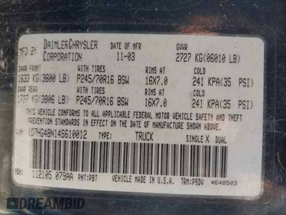 ✅ 2004 Dodge Dakota SLT • VIN: 1D7HG48N14S610012 • Lot: 39853794. Wystawiony na IAAI z przebiegiem 158 998 mil. Bezpłatny archiwum sprzedaży aukcyjnych z USA i szczegółowy raport historii pojazdu na DreamBid. Zdjęcie 9.
