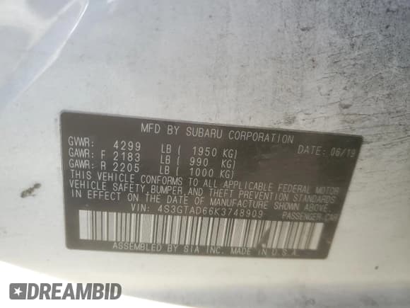 ✅ 2019 Subaru Impreza Premium • VIN: 4S3GTAD66K3748909 • Lot: 92406465. Listed on Copart with 121,276 mi. Free auction sales archive from the USA and detailed vehicle history report at DreamBid. Image 12.