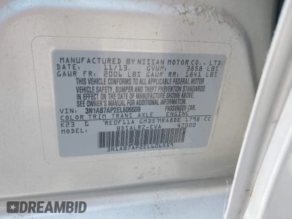 ✅ 2014 Nissan Sentra S • VIN: 3N1AB7AP2EL606559 • Lot: 43131201. Listed on IAAI with 61,232 mi. Free auction sales archive from the USA and detailed vehicle history report at DreamBid. Image 9.