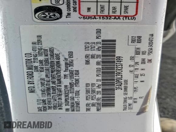 ✅ 2012 Ford Fusion Hybrid • VIN: 3FADP0L39CR237499 • Лот: 93891895. Опубликован ранее на Copart с пробегом 144 131 миль. Бесплатный доступ к архиву аукционных продаж из США и подробный отчёт об истории автомобиля на DreamBid. Изображение 13.