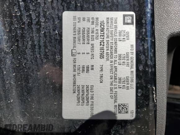 2012 Chevrolet Silverado 1500 LTZ с VIN 1GCRKTE71CZ187905, выставлен на аукционе Copart как лот 85349105 с пробегом 232 644 миль миль и Списание • Salvage title. История ставок и продаж доступна на DreamBid. Изображение 12.