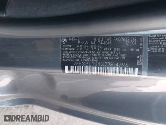 2002 BMW 3 Series M3 с VIN WBSBL934X2JR14796, выставлен на аукционе IAAI как лот 43295674 с пробегом 77 073 миль миль и . История ставок и продаж доступна на DreamBid. Изображение 9.