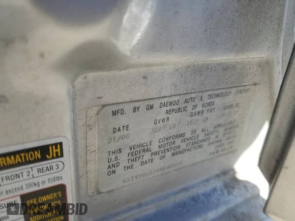 2006 Chevrolet Aveo LS z VIN KL1TD66636B640854, wystawiony jako Copart lot #41710655 z przebiegiem 87 774 mil mil oraz Czysty tytuł • Clean title. Historia ofert i sprzedaży dostępna na DreamBid. Obrazek 12.