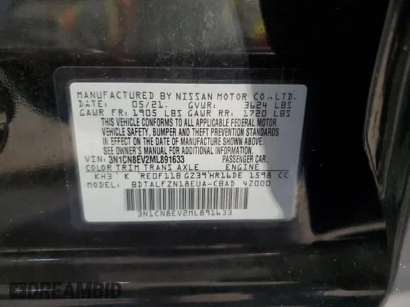 ✅ 2021 Nissan Versa SV • VIN: 3N1CN8EV2ML891633 • Lot: 71056415. Listed on Copart with 65,266 mi. Free auction sales archive from the USA and detailed vehicle history report at DreamBid. Image 12.