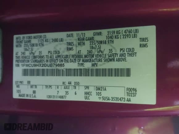 ✅ 2013 Ford Escape SEL • VIN: 1FMCU9HX2DUB79885 • Lot: 42341050. Listed on IAAI with 117,236 mi. Free auction sales archive from the USA and detailed vehicle history report at DreamBid. Image 9.