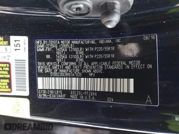 ✅ 2017 Toyota Sienna XLE • VIN: 5TDDZ3DC9HS147035 • Lot: 41737602. Listed on IAAI with 82,008 mi. Free auction sales archive from the USA and detailed vehicle history report at DreamBid. Image 9.