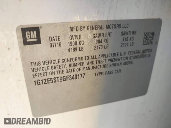 2016 Chevrolet Malibu LT with VIN 1G1ZE5ST9GF340177, listed as a IAAI auction lot 43400101 with 82,421 mi miles and . Bid and sale history available at DreamBid. Image 9.