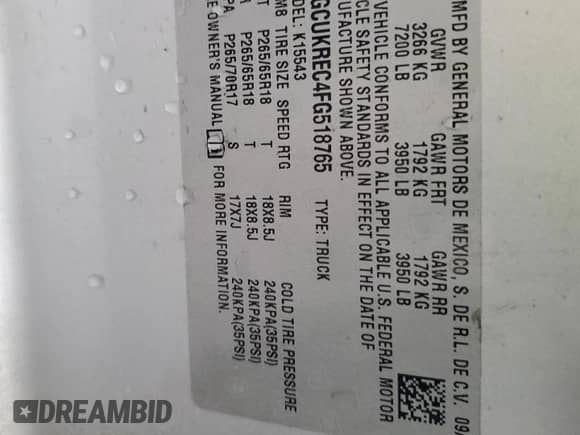 2015 Chevrolet Silverado 1500 LT с VIN 3GCUKREC4FG518765, выставлен на аукционе Copart как лот 62302585 с пробегом 165 465 миль миль и Списание • Salvage title. История ставок и продаж доступна на DreamBid. Изображение 13.