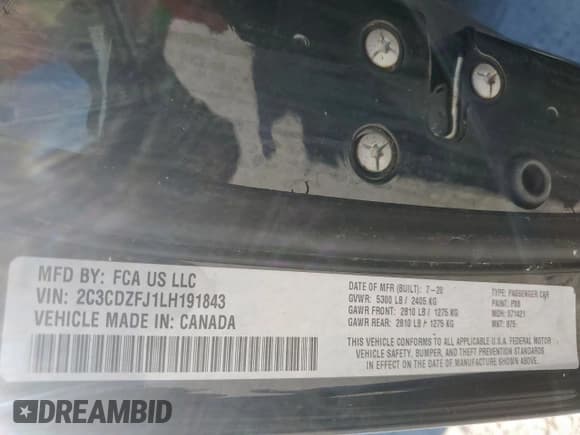 ✅ 2020 Dodge Challenger R/T Scat Pack • VIN: 2C3CDZFJ1LH191843 • Lot: 85526165. Wystawiony na Copart z przebiegiem 43 699 mil. Bezpłatny archiwum sprzedaży aukcyjnych z USA i szczegółowy raport historii pojazdu na DreamBid. Zdjęcie 12.