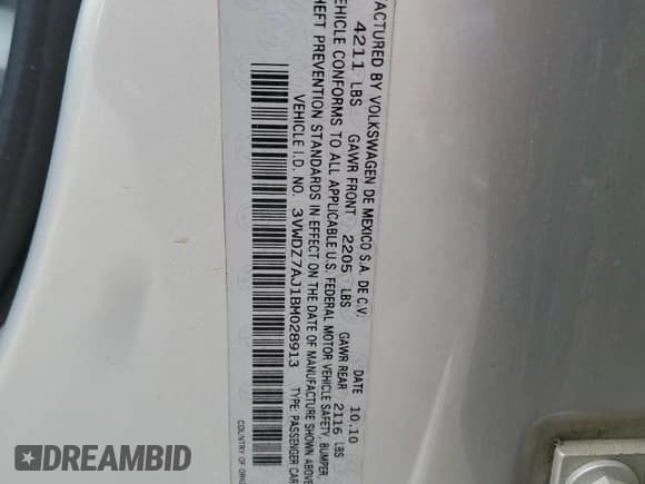 ✅ 2011 Volkswagen Jetta SE • VIN: 3VWDZ7AJ1BM028913 • Lot: 57152875. Listed on Copart with 238,844 mi. Free auction sales archive from the USA and detailed vehicle history report at DreamBid. Image 12.