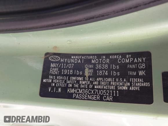 ✅ 2007 Hyundai Accent GS • VIN: KMHCM36CX7U052111 • Лот: 42308137. Опубликован ранее на IAAI с пробегом 212 572 миль. Бесплатный доступ к архиву аукционных продаж из США и подробный отчёт об истории автомобиля на DreamBid. Изображение 9.