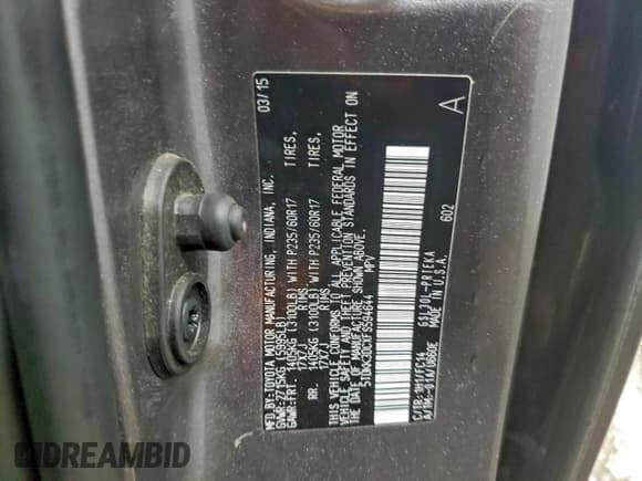 ✅ 2015 Toyota Sienna LE • VIN: 5TDKK3DCXFS594644 • Lot: 93735515. Listed on Copart with 106,597 mi. Free auction sales archive from the USA and detailed vehicle history report at DreamBid. Image 13.