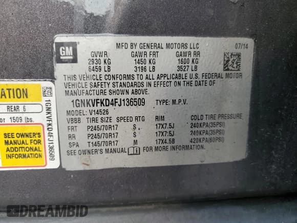 ✅ 2015 Chevrolet Traverse LS • VIN: 1GNKVFKD4FJ136509 • Lot: 59801074. Wystawiony na Copart z przebiegiem Nie podano. Bezpłatny archiwum sprzedaży aukcyjnych z USA i szczegółowy raport historii pojazdu na DreamBid. Zdjęcie 13.