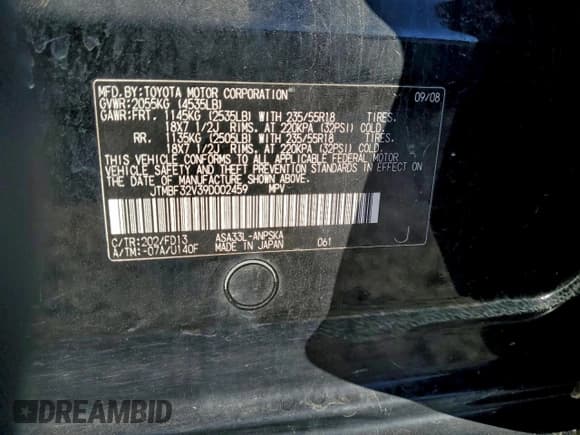 ✅ 2009 Toyota RAV4 Sport • VIN: JTMBF32V39D002459 • Лот: 94414695. Опубликован ранее на Copart с пробегом 170 095 миль. Бесплатный доступ к архиву аукционных продаж из США и подробный отчёт об истории автомобиля на DreamBid. Изображение 12.