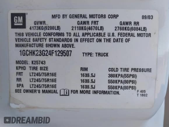 ✅ 2004 Chevrolet Silverado 2500HD LT3 • VIN: 1GCHK23G24F129507 • Лот: 41424301. Опубликован ранее на IAAI с пробегом 186 601 миль. Бесплатный доступ к архиву аукционных продаж из США и подробный отчёт об истории автомобиля на DreamBid. Изображение 9.