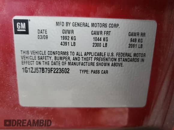 2009 Chevrolet Malibu 2LT with VIN 1G1ZJ57B79F223602, listed as a Copart auction lot 81581215 with 216,993 mi miles and Salvage title. Bid and sale history available at DreamBid. Image 12.
