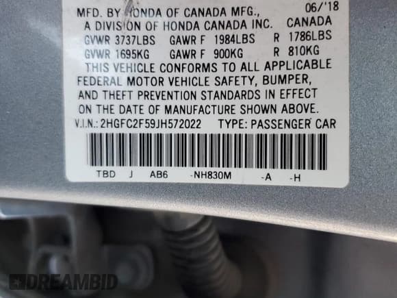 ✅ 2018 Honda Civic LX • VIN: 2HGFC2F59JH572022 • Lot: 92903575. Listed on Copart with 124,610 mi. Free auction sales archive from the USA and detailed vehicle history report at DreamBid. Image 12.