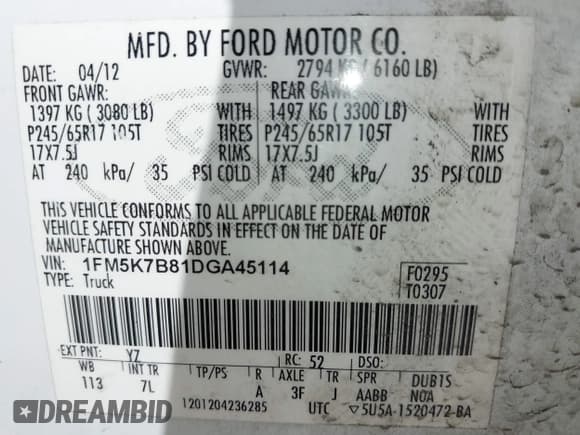 ✅ 2013 Ford Explorer • VIN: 1FM5K7B81DGA45114 • Lot: 43366943. Listed on IAAI with 233,770 mi. Free auction sales archive from the USA and detailed vehicle history report at DreamBid. Image 9.