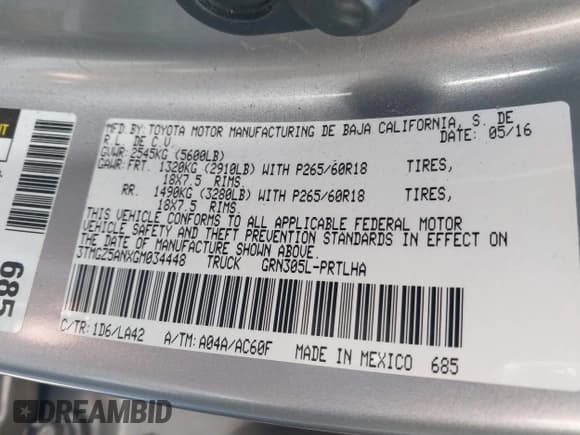 ✅ 2016 Toyota Tacoma Limited • VIN: 3TMGZ5ANXGM034448 • Lot: 41987891. Listed on IAAI with 108,461 mi. Free auction sales archive from the USA and detailed vehicle history report at DreamBid. Image 9.