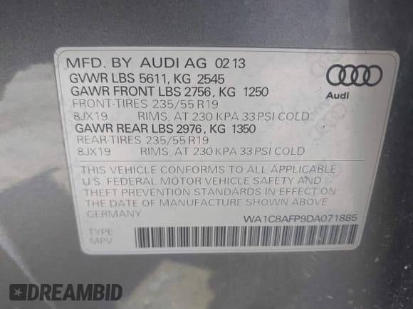 ✅ 2013 Audi Q5 Hybrid Prestige • VIN: WA1C8AFP9DA071885 • Lot: 39219627. Wystawiony na IAAI z przebiegiem 48 020 mil. Bezpłatny archiwum sprzedaży aukcyjnych z USA i szczegółowy raport historii pojazdu na DreamBid. Zdjęcie 9.