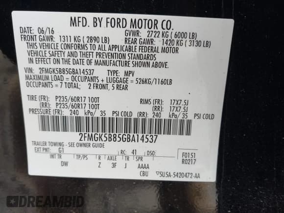 ✅ 2016 Ford Flex SE • VIN: 2FMGK5B85GBA14537 • Lot: 43036589. Listed on IAAI with 79,119 mi. Free auction sales archive from the USA and detailed vehicle history report at DreamBid. Image 9.