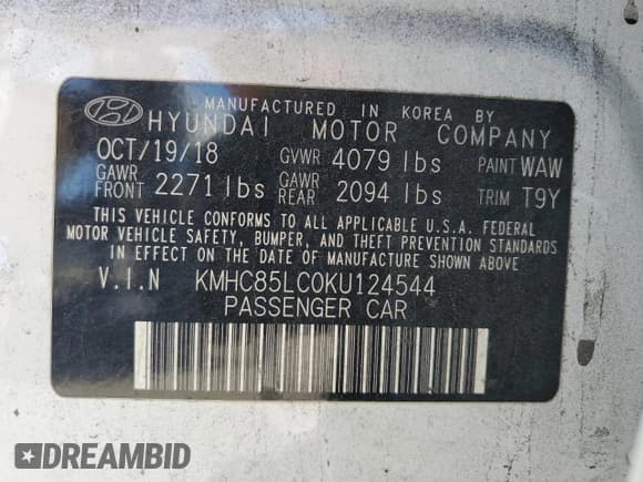 ✅ 2019 Hyundai Ioniq Limited • VIN: KMHC85LC0KU124544 • Lot: 51052935. Wystawiony na Copart z przebiegiem 137 745 mil. Bezpłatny archiwum sprzedaży aukcyjnych z USA i szczegółowy raport historii pojazdu na DreamBid. Zdjęcie 15.