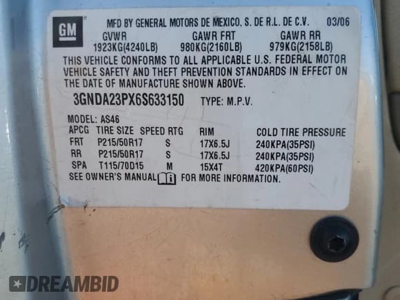 ✅ 2006 Chevrolet HHR LT • VIN: 3GNDA23PX6S633150 • Lot: 54879695. Listed on Copart with 167,716 mi. Free auction sales archive from the USA and detailed vehicle history report at DreamBid. Image 13.