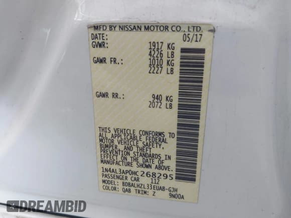 ✅ 2017 Nissan Altima S • VIN: 1N4AL3AP0HC268295 • Lot: 43099271. Listed on IAAI with 110,802 mi. Free auction sales archive from the USA and detailed vehicle history report at DreamBid. Image 9.