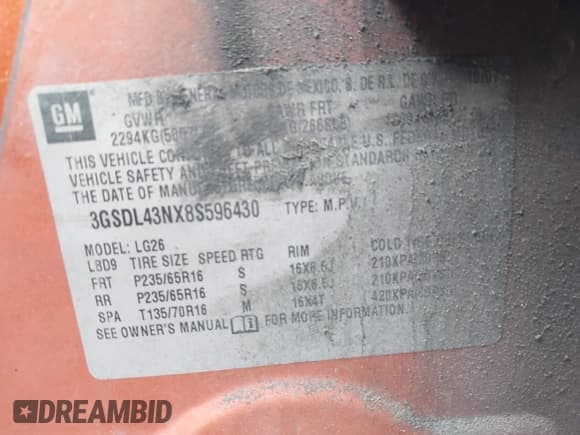 ✅ 2008 Saturn VUE XE • VIN: 3GSDL43NX8S596430 • Lot: 42197557. Wystawiony na IAAI z przebiegiem 183 565 mil. Bezpłatny archiwum sprzedaży aukcyjnych z USA i szczegółowy raport historii pojazdu na DreamBid. Zdjęcie 9.