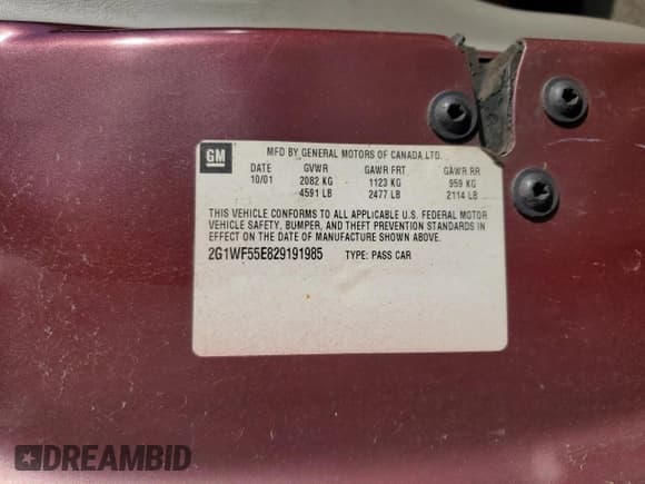 ✅ 2002 Chevrolet Impala • VIN: 2G1WF55E829191985 • Lot: 54808535. Wystawiony na Copart z przebiegiem Nie podano. Bezpłatny archiwum sprzedaży aukcyjnych z USA i szczegółowy raport historii pojazdu na DreamBid. Zdjęcie 12.