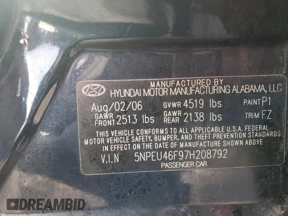 ✅ 2007 Hyundai Sonata SE • VIN: 5NPEU46F97H208792 • Лот: 44687275. Опубликован ранее на Copart с пробегом 151 040 миль. Бесплатный доступ к архиву аукционных продаж из США и подробный отчёт об истории автомобиля на DreamBid. Изображение 12.