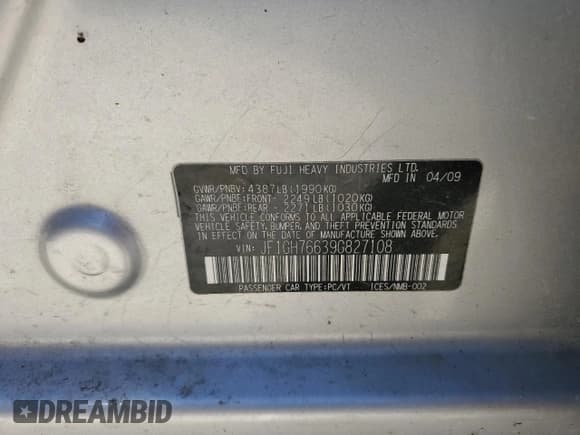 ✅ 2009 Subaru WRX • VIN: JF1GH76639G827108 • Lot: 92207565. Listed on Copart with Not provided. Free auction sales archive from the USA and detailed vehicle history report at DreamBid. Image 12.