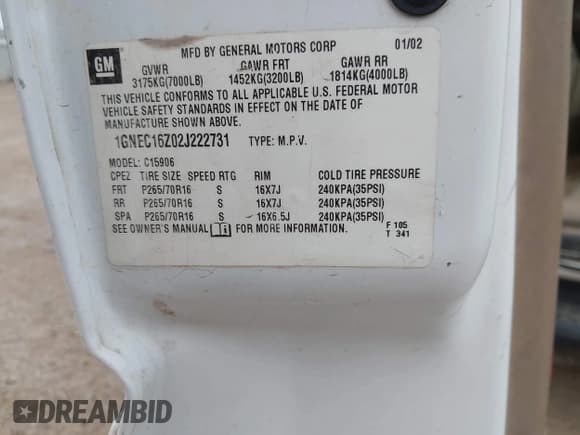 ✅ 2002 Chevrolet Suburban LT • VIN: 1GNEC16Z02J222731 • Лот: 43533614. Опубликован ранее на IAAI с пробегом 217 145 миль. Бесплатный доступ к архиву аукционных продаж из США и подробный отчёт об истории автомобиля на DreamBid. Изображение 9.