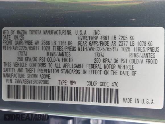 ✅ 2025 Mazda CX-50 S Preferred • VIN: 7MMVABBM1SN392085 • Lot: 43723950. Listed on IAAI with 1,452 mi. Free auction sales archive from the USA and detailed vehicle history report at DreamBid. Image 9.