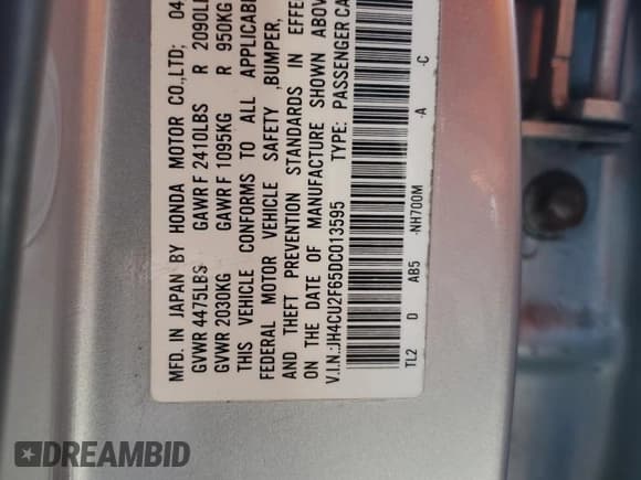 ✅ 2013 Acura TSX Technology • VIN: JH4CU2F65DC013595 • Lot: 87451395. Listed on Copart with 158,234 mi. Free auction sales archive from the USA and detailed vehicle history report at DreamBid. Image 13.