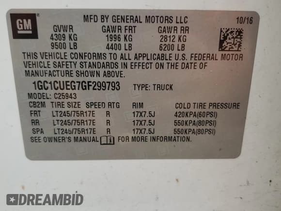 ✅ 2016 Chevrolet Silverado 2500HD Work Truck • VIN: 1GC1CUEG7GF299793 • Lot: 59256905. Listed on Copart with Not provided. Free auction sales archive from the USA and detailed vehicle history report at DreamBid. Image 12.