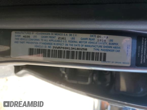 ✅ 2003 Volkswagen Jetta GL • VIN: 3VWRP69M13M180258 • Лот: 48476965. Опубликован ранее на Copart с пробегом 215 716 миль. Бесплатный доступ к архиву аукционных продаж из США и подробный отчёт об истории автомобиля на DreamBid. Изображение 12.