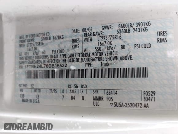 ✅ 2006 Ford Econoline Cargo • VIN: 1FTNE24L76DB16532 • Lot: 42145794. Listed on IAAI with 237,156 mi. Free auction sales archive from the USA and detailed vehicle history report at DreamBid. Image 9.