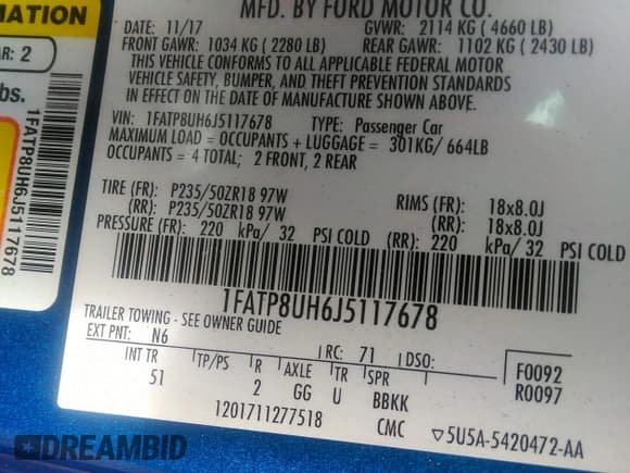 ✅ 2018 Ford Mustang EcoBoost Premium • VIN: 1FATP8UH6J5117678 • Лот: 43251624. Опубликован ранее на IAAI с пробегом 101 903 миль. Бесплатный доступ к архиву аукционных продаж из США и подробный отчёт об истории автомобиля на DreamBid. Изображение 9.