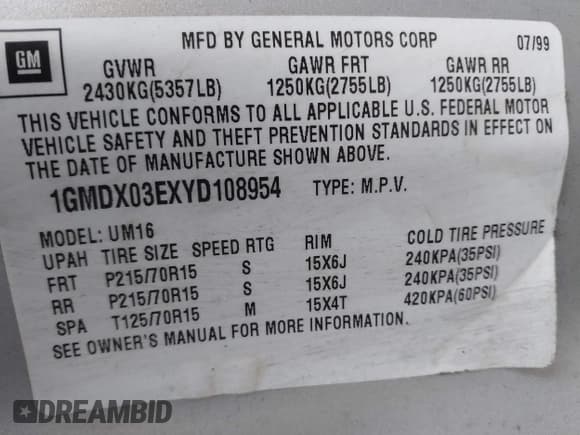 ✅ 2000 Pontiac Montana • VIN: 1GMDX03EXYD108954 • Lot: 41490245. Wystawiony na IAAI z przebiegiem 173 781 mil. Bezpłatny archiwum sprzedaży aukcyjnych z USA i szczegółowy raport historii pojazdu na DreamBid. Zdjęcie 9.