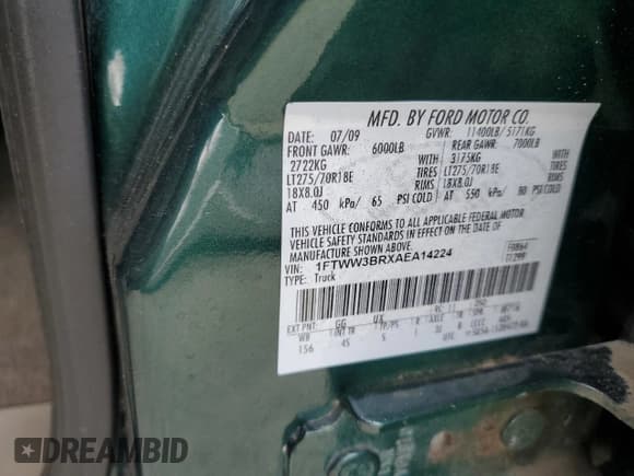 ✅ 2010 Ford F-350 XL • VIN: 1FTWW3BRXAEA14224 • Lot: 71810475. Wystawiony na Copart z przebiegiem 157 953 mil. Bezpłatny archiwum sprzedaży aukcyjnych z USA i szczegółowy raport historii pojazdu na DreamBid. Zdjęcie 12.
