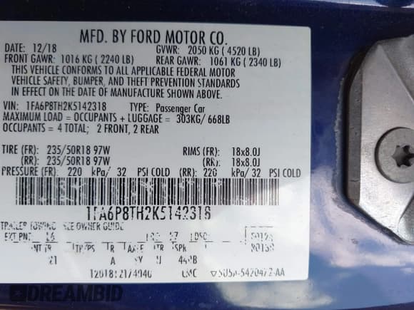 ✅ 2019 Ford Mustang EcoBoost • VIN: 1FA6P8TH2K5142318 • Lot: 42812887. Listed on IAAI with 97,751 mi. Free auction sales archive from the USA and detailed vehicle history report at DreamBid. Image 9.